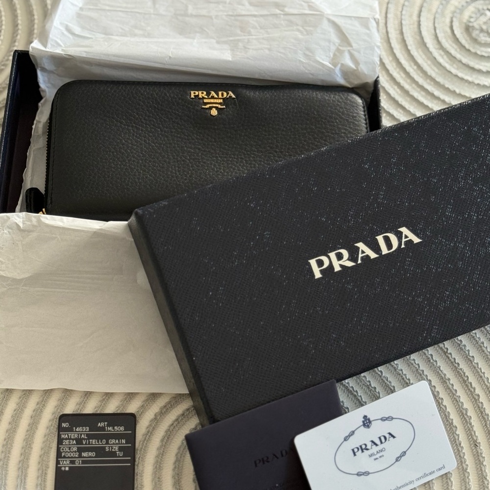 Prada Black Leather Zip-Around Wallet